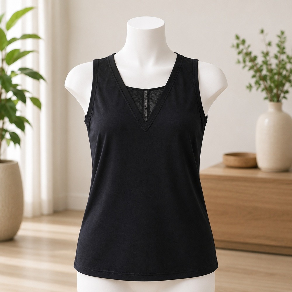 NWT Vince Camuto V-Neck Tank Top Womens Small Rich Black Keyhole Back Sleeveless